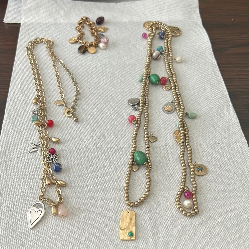 Bundle of Chico’s Gold Multi-Color Beaded Necklaces and Bracelet Set-